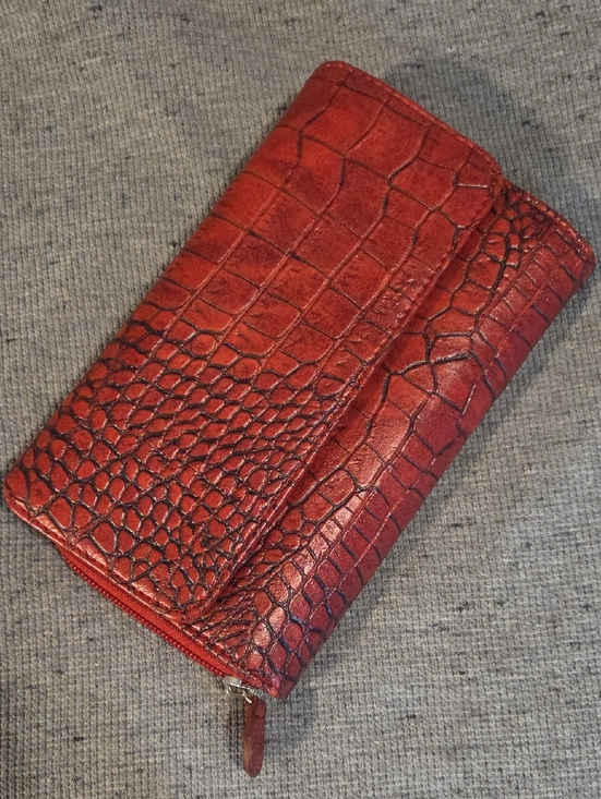 Handbags - Red Croc-Embossed Faux Leather Multi-compartment Wallet